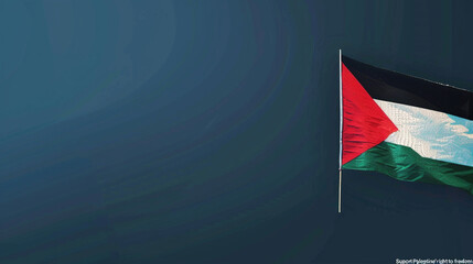 A sleek image with a solid indigo background, displaying the Palestinian flag on one side and the resolute declaration "Support Palestine's right to freedom" on the remainder.
