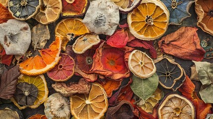 Fototapeta premium Slices of dried orange, lemon, and other citrus fruits.