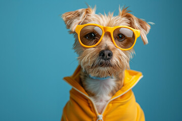 dog in yellow sunglasses