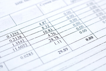 Close up of electric blue numbers on a paper document with font pattern