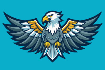 A cartoon eagle with its wings spread out and a sword in its talons