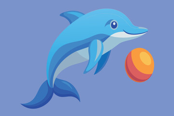 A cartoon dolphin is playing with a ball
