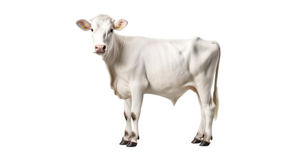 a white cow with a yellow tag