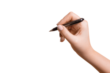 Female hand with pen on empty background