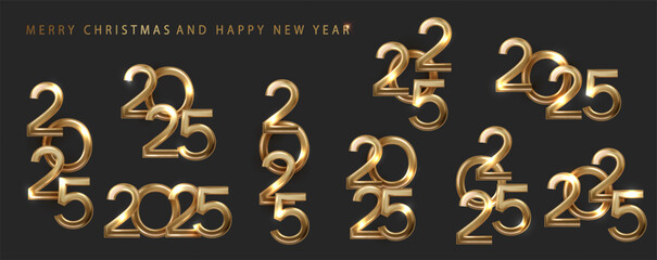 Naklejka premium 2025 set gold. Compositions from golden numbers 2025. Collection of 2025 new year symbol for calendar, flyer and banner.