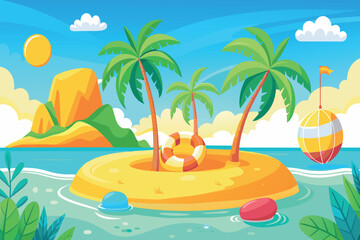 Fototapeta na wymiar A tropical island with palm trees and a beach