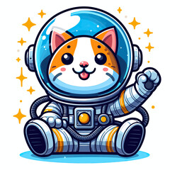 Fototapeta premium Astronaut cat vector in white background 