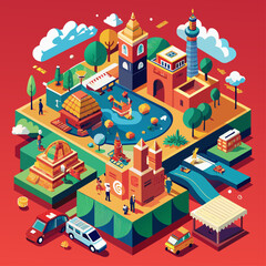 multinational culture isometric composition backgrounds graphics
