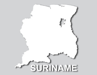 Surinam gray Map with white silhouette drop shadow