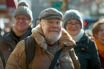 Portrait of an elderly man with a gray beard on the street