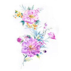 Obraz na płótnie Canvas Blossom and Foliage Hand Drawn Watercolor Floral Illustrations