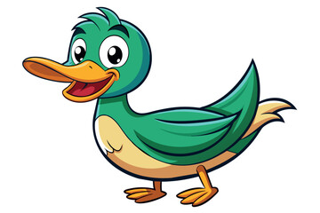 A cartoon duck is smiling and has its mouth open