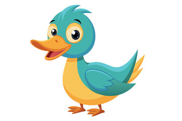 A cartoon duck with a yellow beak and blue body
