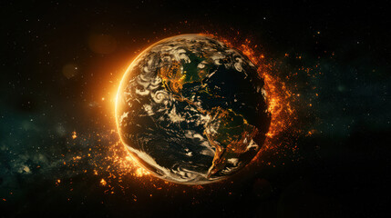 Burning Earth - symbol of Apocalypse, nuclear conflict, catastrophic space event