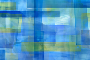 Harmonious abstract of dusky blues and greens, blending soft geometric shapes with a dynamic twist