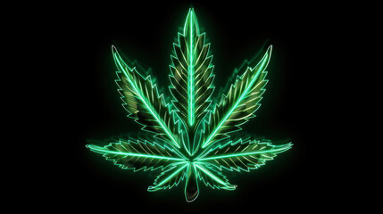 Marijuana leaf made of glowing green neon tubes