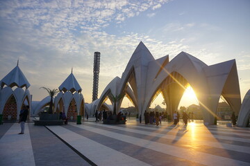 Al-Jabbar mosque with modern architecture. Floating mosque of bandung west java Indonesia. 