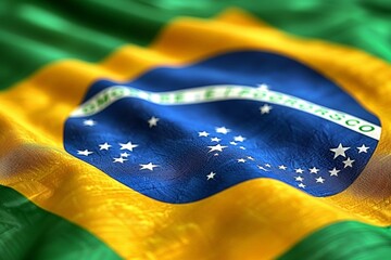 Close-up image highlights the details of the Brazilian flag's texture and colors, symbolizing pride