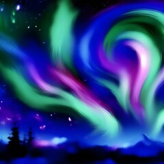Fototapeta premium Northern Lights, Aurora Borealis, Abstract, illustration, wallpaper, background, dynamic movement, swirling patterns, magical atmosphere, landscape, natural wonders, night sky