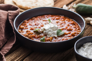 Chana Masala - Spicy chickpea curry served with chapatis.