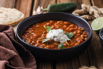 Chana Masala - Spicy chickpea curry served with chapatis.