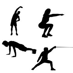 silhouette of a person exercising icon set