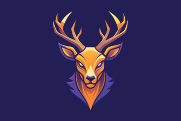 A deer head with purple and yellow colors