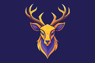 A deer head with purple and yellow colors