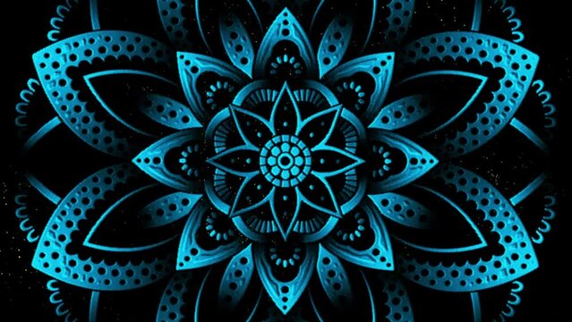 Abstract ornamental digital hand drawn sky blue color mandala footage. Floral vintage decorative element's oriental Islamic pattern