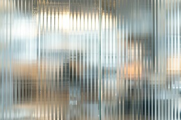 Reeded Glass. Gray Ribbed Background. Modern backdrop, texture light focus. Window blur effect, art deco. Blank space, message design presentation. Silver, Chrome Colors.