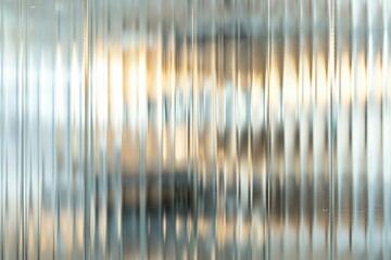 Reeded Glass. Window blur, lights texture backdrop. Art deco, 3d effect, reflection. Blank space, lifestyle home concept. Silver, Chrome Colors. Gray Ribbed Background.