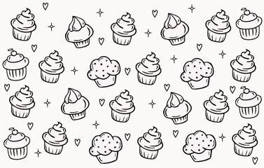 bakery cake brown hand drawn doodle seamless pattern 006.eps