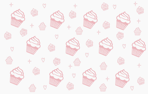 bakery cake strawberry hand drawn doodle seamless pattern 005.eps