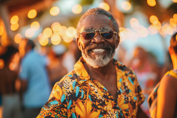 Obraz premium Old African American man tourist, attending traditional festival, festive celebration, cultural event.