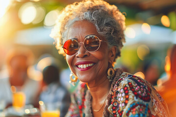 old african american woman in the yard of the house, retired pensioner finding joy in her backyard - Powered by Adobe