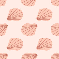 Vector pattern featuring whimsical cartoon seashells. Includes colorful doodle-style elements of tropical mollusk formations and marine life, perfect for underwater-themed designs.