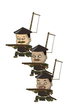 イラスト：日本の戦国時代の鉄砲隊