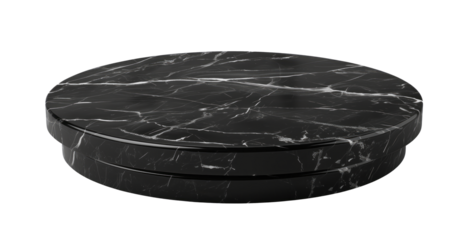 Black, round marble podium, for product presentation. isolated on transparent background. Mock up of  pedestal