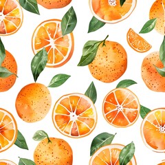 watercolor oranges seamless pattern, white background