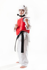 Tae kwon do kid fighter in figthing stance
