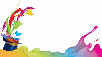 Paint and animals come out of the paint wave and the hat.