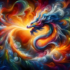 Fusion flare dragon Abstract Colorful Shape of vibrant hues and dynamic Background