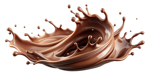 Chocolate is scattered in the air against a transparent background,creating a sense of fluidity and movement.The liquid forms peaks and tendrils,gracefully defying gravity while seemingly floating.AI 