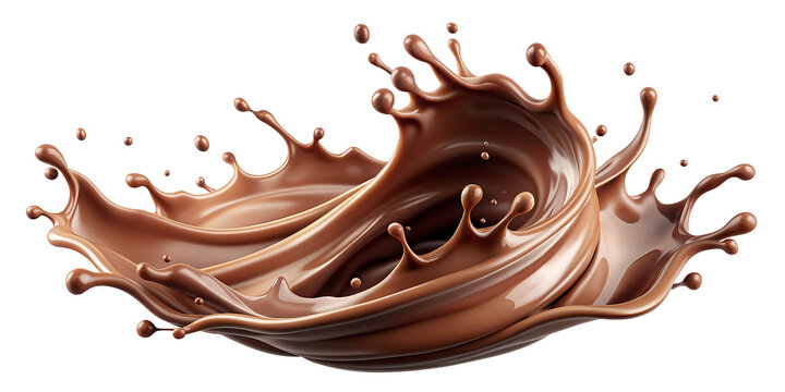 Chocolate is scattered in the air against a transparent background,creating a sense of fluidity and movement.The liquid forms peaks and tendrils,gracefully defying gravity while seemingly floating.AI 