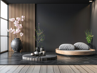 Zen inspired minimalist interiors with contrasting elements