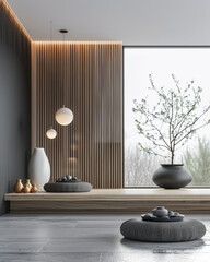 Zen inspired minimalist interiors with contrasting elements