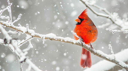 Professional photo with best angle capturing the vibrant beauty of a northern cardinal as it perches on a snow-covered branch