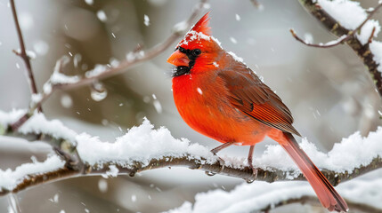 Professional photo with best angle capturing the vibrant beauty of a northern cardinal as it perches on a snow-covered branch