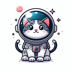 Astronaut cat vector in white background 
