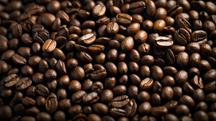 Obraz premium collection of coffee beans on a dark background, with a sharp close up of the coffee beans